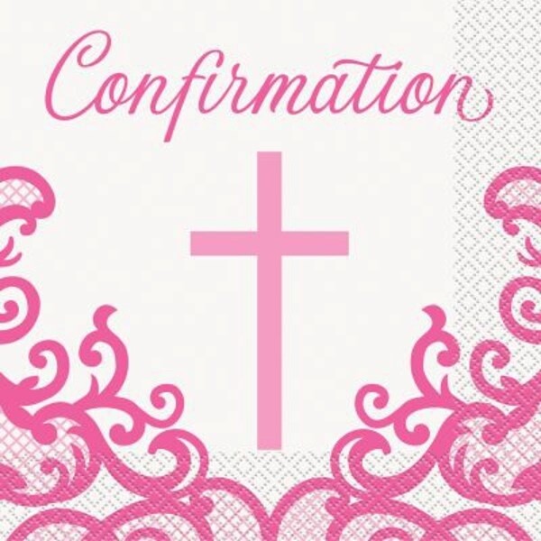 Napkins - LN - Confirmation - Pink Cross - 16PK