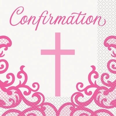 Napkins - LN - Confirmation - Pink Cross - 16PK