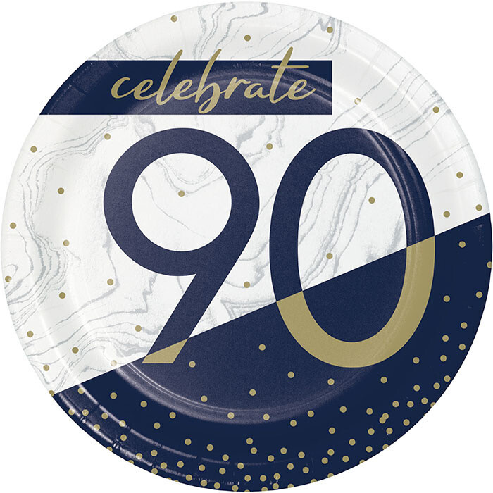 Plates - Bev - Navy &amp; Gold Milestone 90 - 7&quot;  8Pk