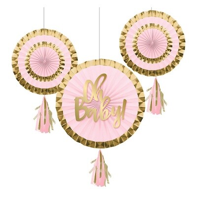 Paper Fans with tassels -OH BABY - Pink - 3PCS
