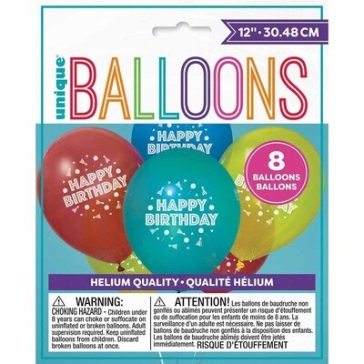 Latex Balloons - HB -Assorted - 12&quot; - 8 pcs