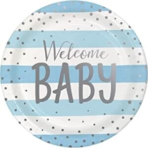 Plates - LN - Baby Blue Silver Celebration - 8PK