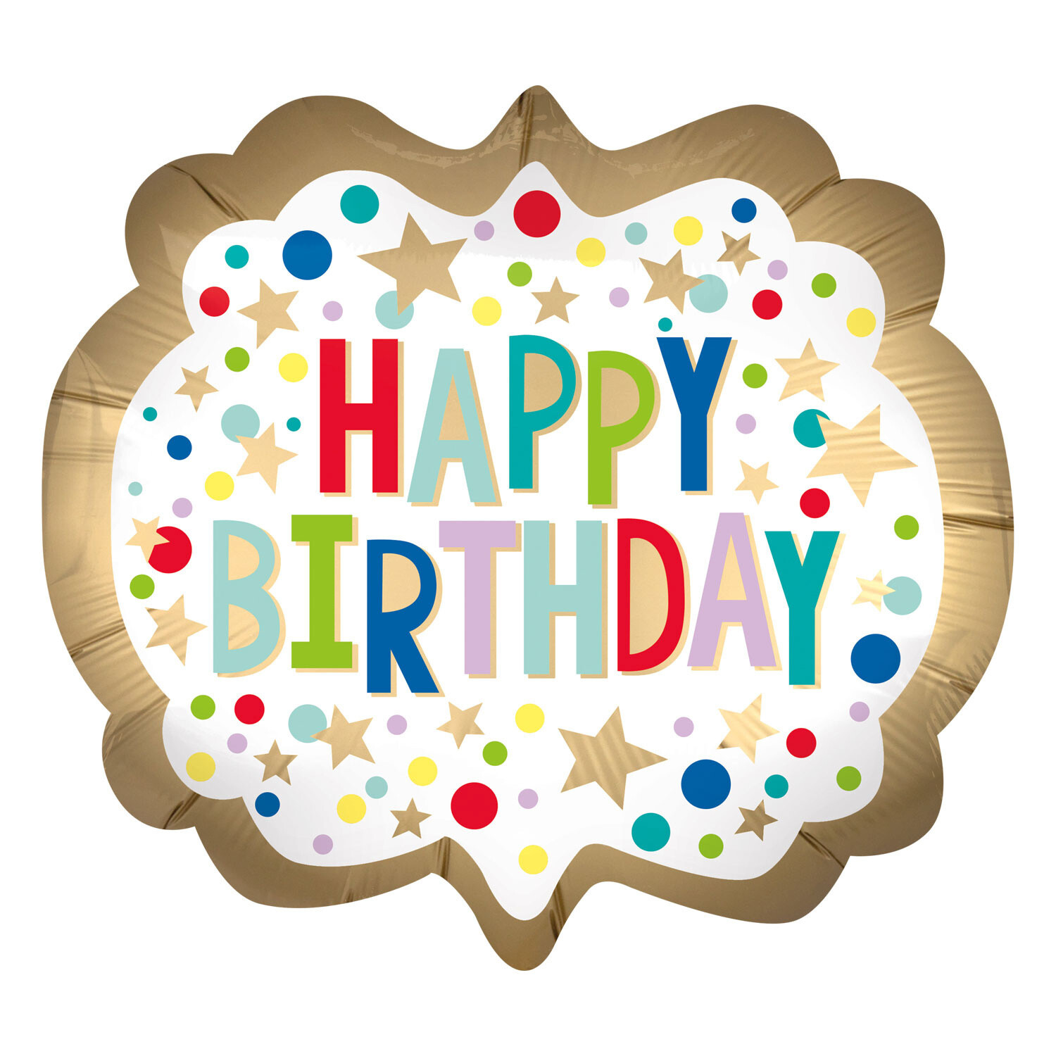 Foil Balloon - Happy Birthday - Super shape Gold Marquee Dots - 25&quot;