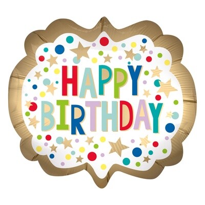 Foil Balloon - Happy Birthday - Super shape Gold Marquee Dots - 25&quot;