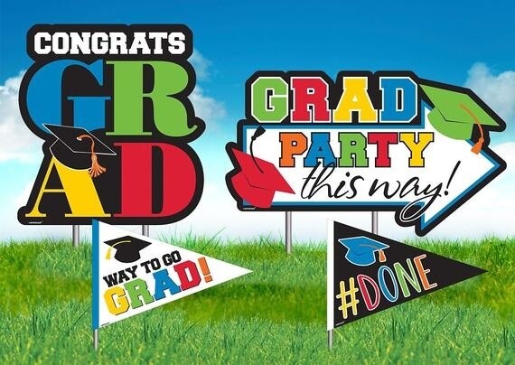 Yard Decorations - Stakes Congrats Grad Multi - 4pk
