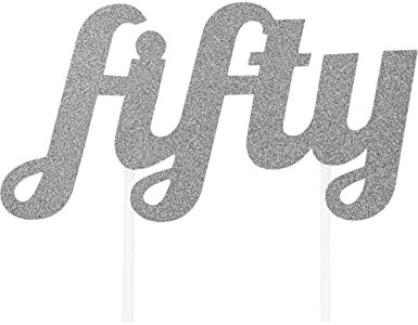 Cake Topper - Fifty - Glitter Silver - 1pc