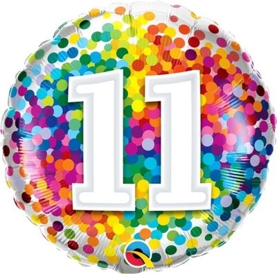 Foil Balloon - &quot;11&quot; Rainbow Confetti - 18&#39;&#39;
