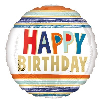 Foil Balloon - Happy Birthday Letters And Stripes - 17&#39;&#39;