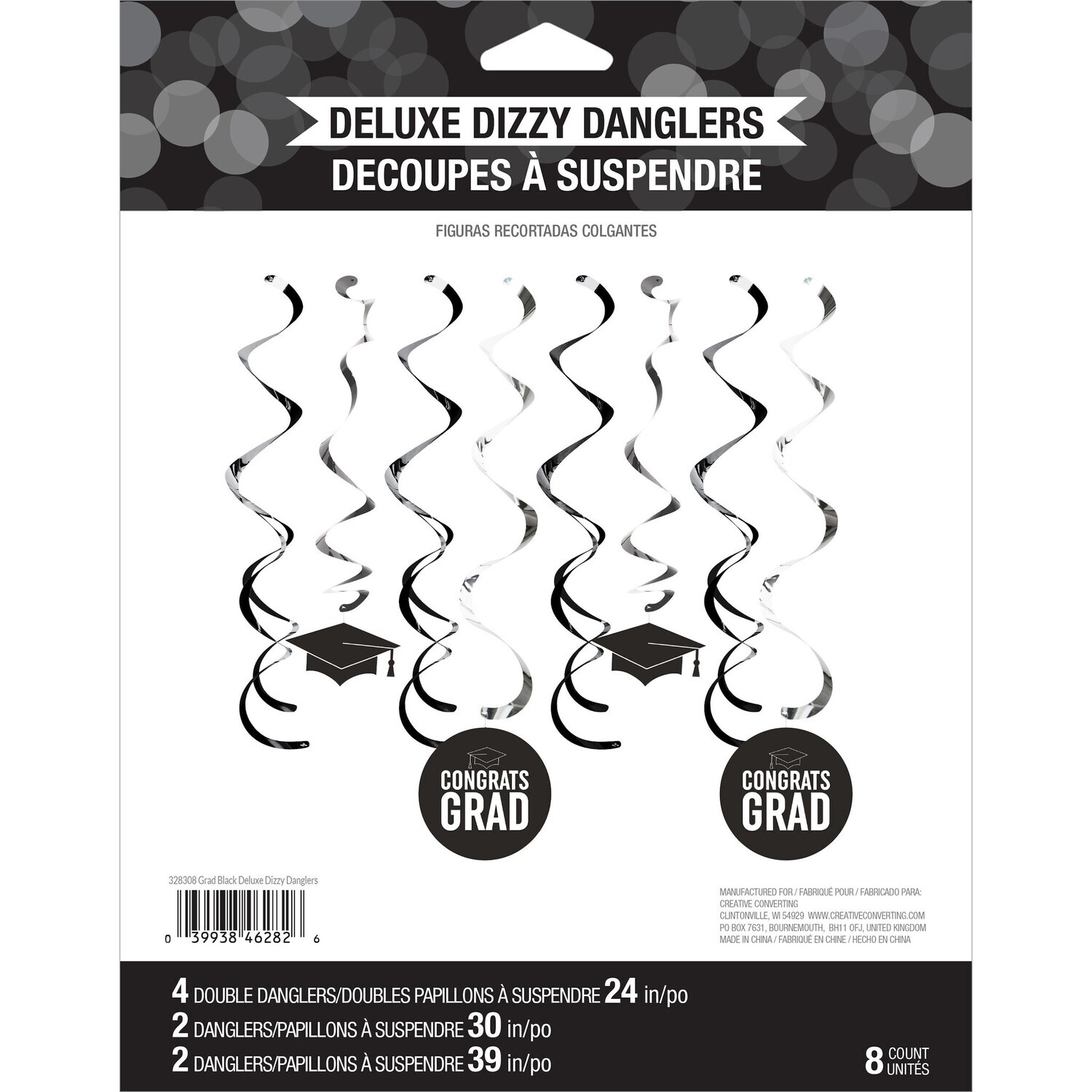 Dizzy Danglers - Grad Black Deluxe - Congrats Grad - 8 pcs