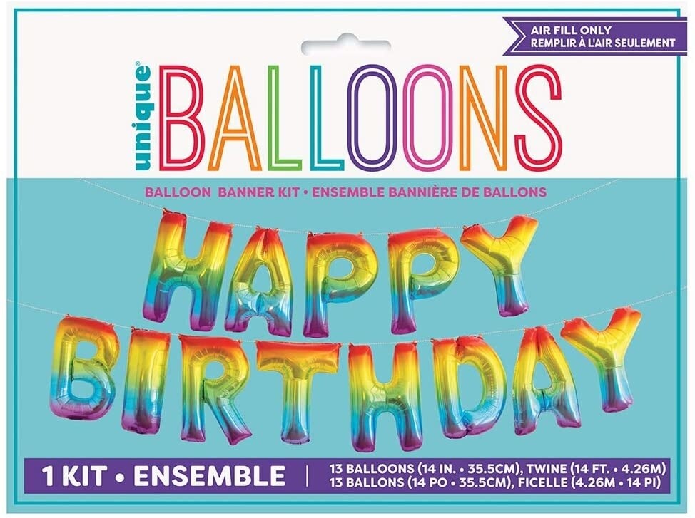 Foil Balloon - Happy Birthday Air Filled Kit (13 Balloons)-Rainbow