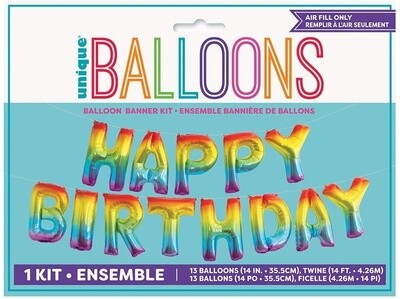 Foil Balloon - Happy Birthday Air Filled Kit (13 Balloons)-Rainbow