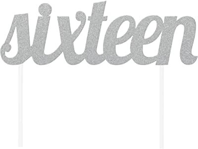Cake Topper - Sixteen- Glitter Silver - 1pc