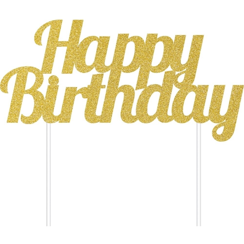Cake Topper - Glitter Gold - Happy Birthday - 1pc
