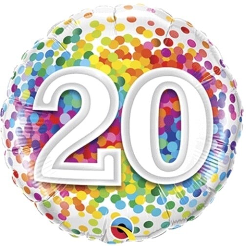 Foil Balloon - &quot;20&quot; Rainbow Confetti - 18&#39;&#39;