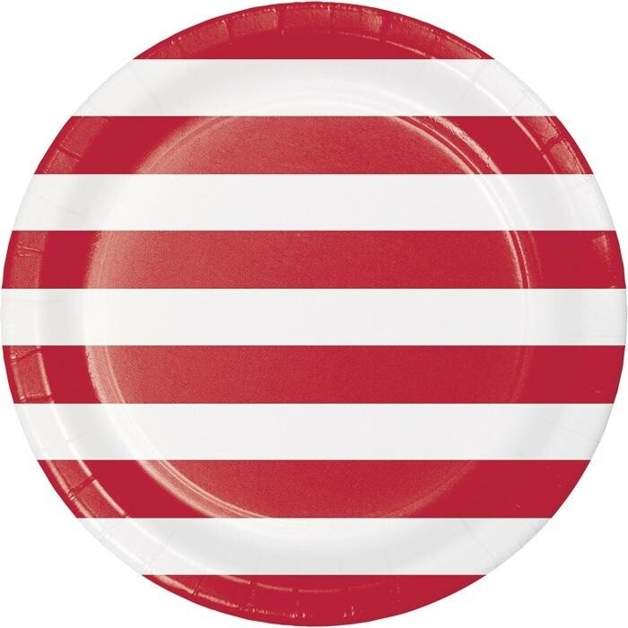 Plates - LN - Dots &amp; Stripes Red - 9&quot; - 8pkg