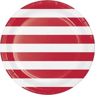 Plates - LN - Dots &amp; Stripes Red - 9&quot; - 8pkg