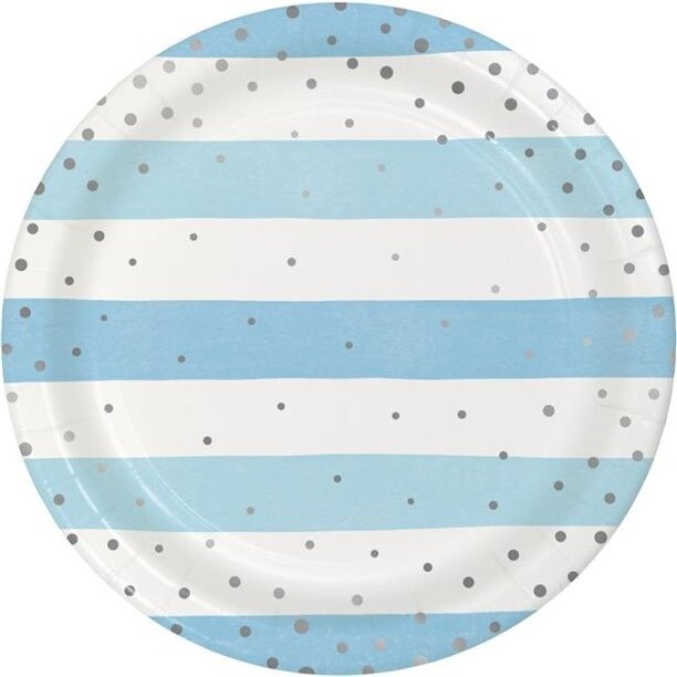 Plates - LN - Blue Silver Celebration - 8pkg