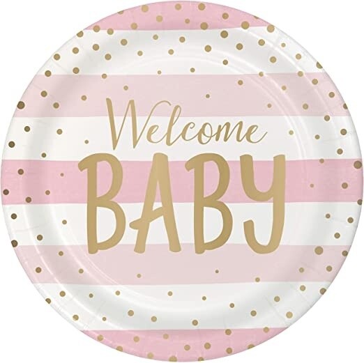 Plates - LN - Baby Pink &amp; Gold Celebration - 9&#39;&#39; - 8pkg