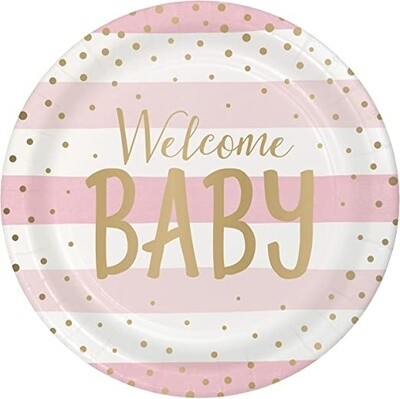 Plates - LN - Baby Pink &amp; Gold Celebration - 9&#39;&#39; - 8pkg