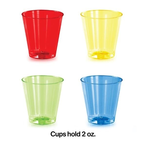 Shot Glasses - Plastic - Assorted Color - 2oz - 16pkg
