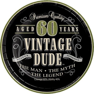 Plates - Vintage Dude &quot;60&quot; - 8pkg