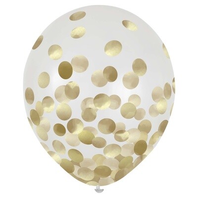 Latex Balloons  with Gold Confetti - 6 PK
