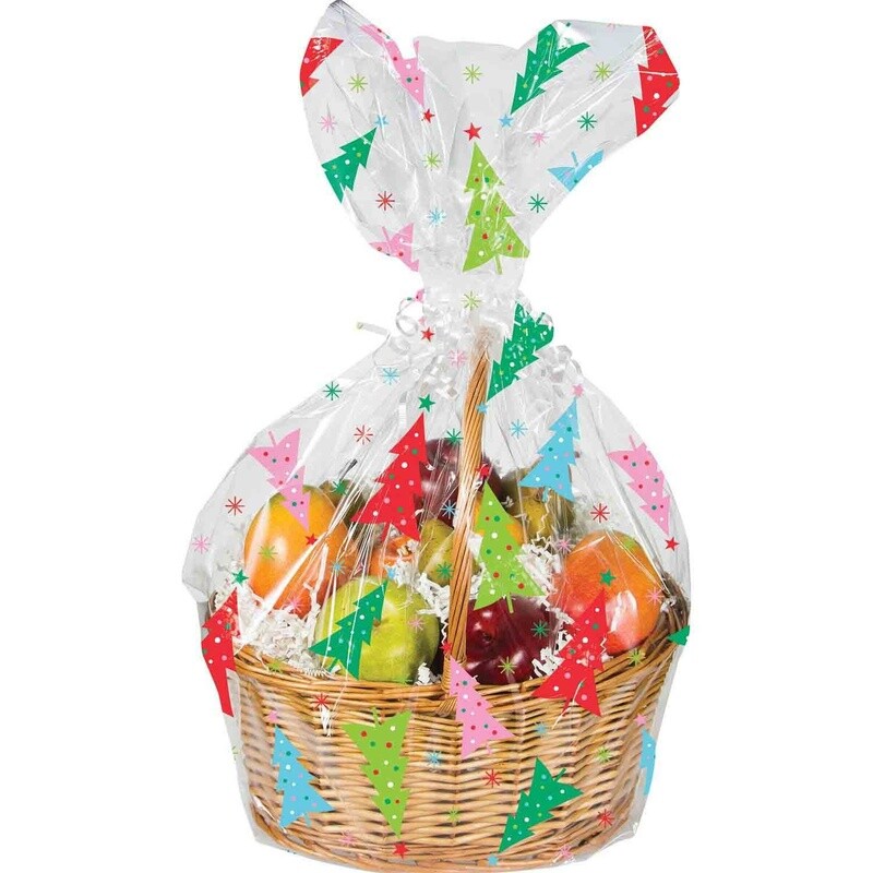 Basket Cello Bag - Christmas  Colorful Trees - 24&quot;X25&quot;