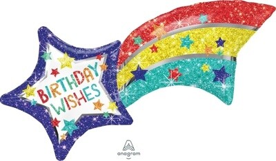 Foil Balloon  -  Super shape - Birthday Wishes Shooting Star - 27&quot;