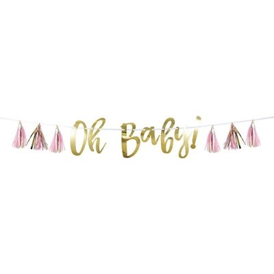 Tassel Banner - OH BABY - Pink - 7&quot;X5&quot;