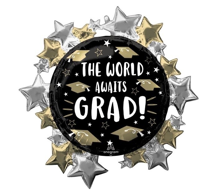 Foil Balloon - Supershape - &quot;The World Awaits Grad&quot; - 30&#39;&#39;