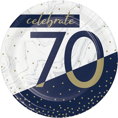 Plates - Bev - Navy &amp; Gold Milestone 70 - 7&quot; - 8 pcs