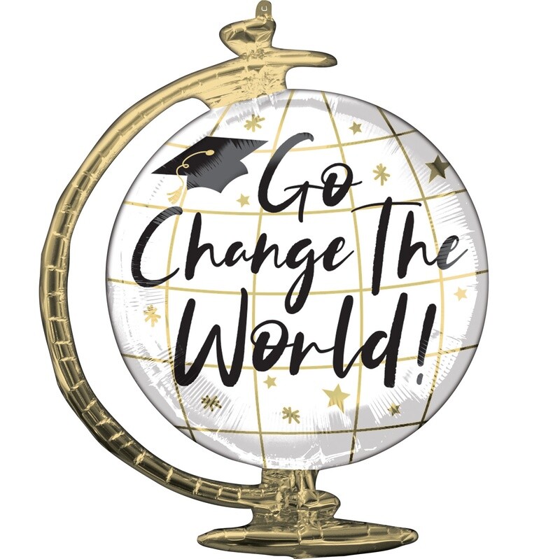 Foil Balloon  - &quot;Go Change The World&quot; - Grad - 23&#39;&#39;