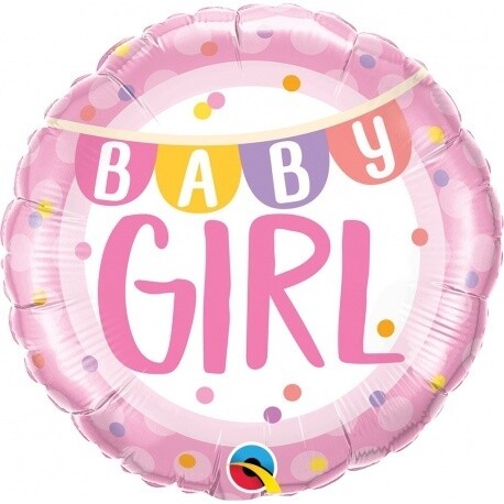 Foil Balloon - Baby Girl Banner &amp; Dots - 18&quot;
