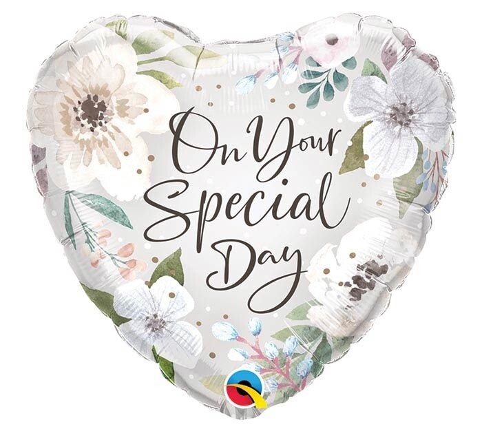 Foil Balloon - Special Day White Floral - 18&#39;&#39;