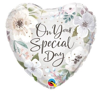 Foil Balloon - Special Day White Floral - 18&#39;&#39;