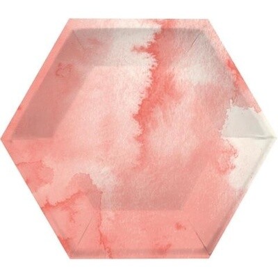 Plates - Pink Marble - Hexagon - 8 PK - 8&quot;