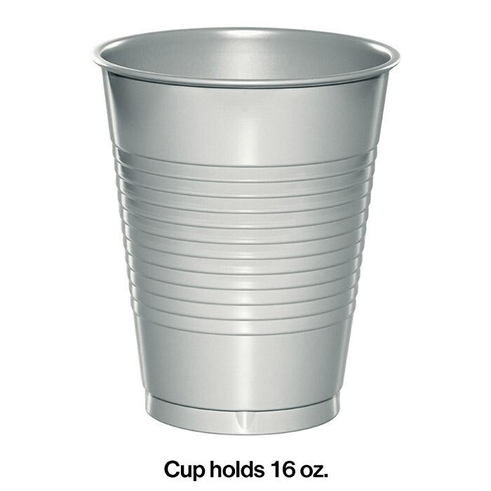 Plastic Cups -    Shimmering Silver  - 16OZ.  - 20 PK