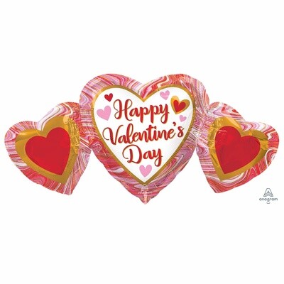 Foil Balloon - Marble Trio Valentine Hearts