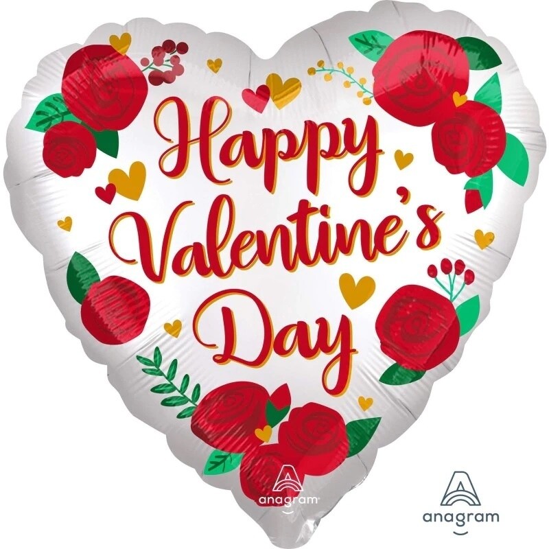 Foil Balloon - Happy Valentine&#39;s Day Satin Fused Roses
