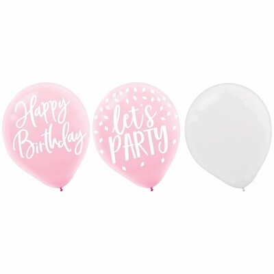 Balloons Latex - Blush BDAY - 12&quot; - 15 pk
