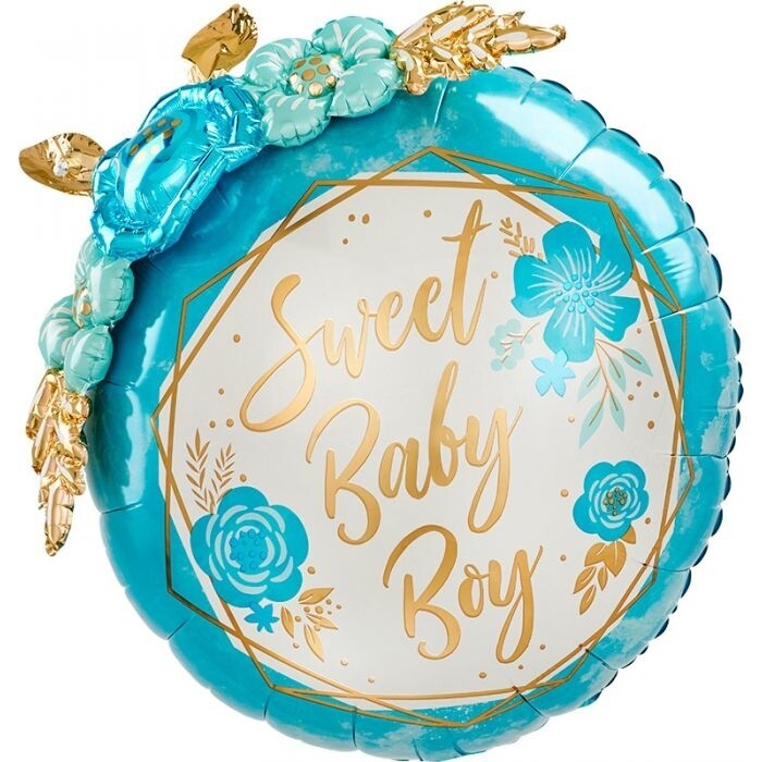 Foil Balloon  -  Super shape - Floral  Baby Boy - 27&quot;