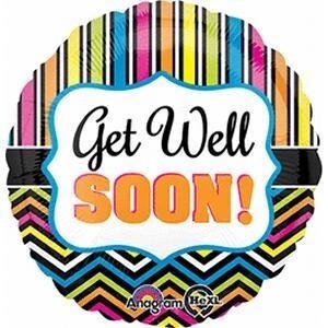 Foil balloon - Get Well Stripes/Chevron 18&quot;