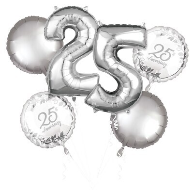 Foil Balloon Bouquet - 25th Anniversary - 5pkg