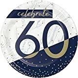 Plates - Bev - Navy &amp; Gold Milestone 60 - 7&quot; - 8PK