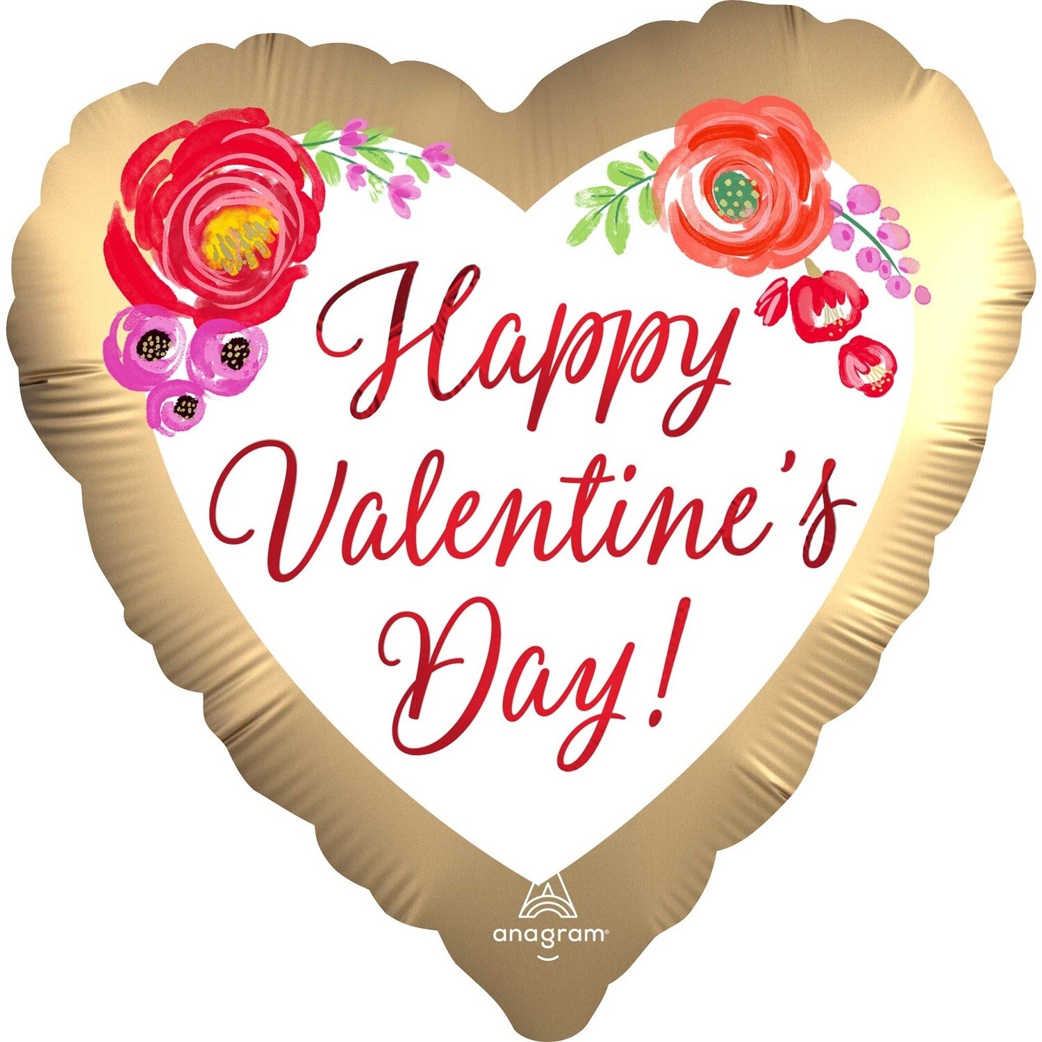 Foil Balloon - Happy Valentine&#39;s Day Satin Watercolour Floral
