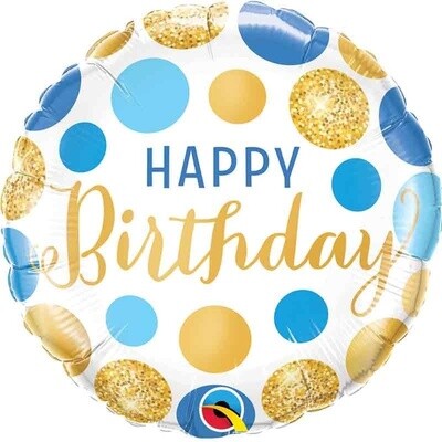 Foil Balloon - Blue Gold Confetti - 18&quot;