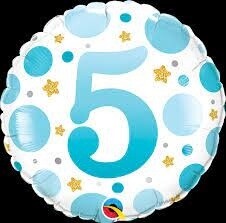 AGE #5 BLUE DOTS 18&quot; ROUND FOIL BALLOON