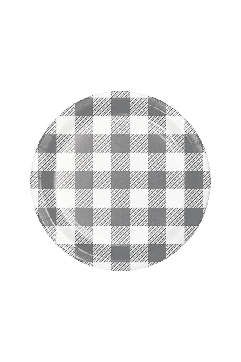 Plates - Bev - Gray and Black Check - 8PK
