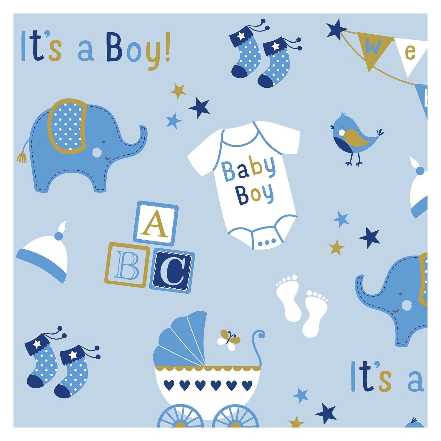 Gift Wrap - Baby Boy Elephant - (16ftX30&quot;)
