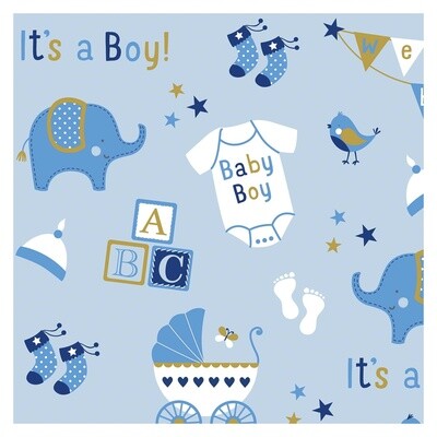 Gift Wrap - Baby Boy Elephant - (16ftX30&quot;)